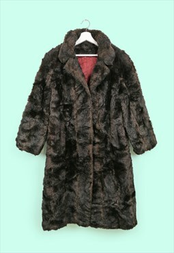 80's Faux Fur Long Coat Canada Jacket Brown Penny Lane