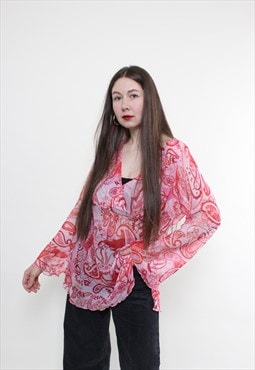 Vintage 00s paisley blouse, hippie blouse, pink sheer blouse