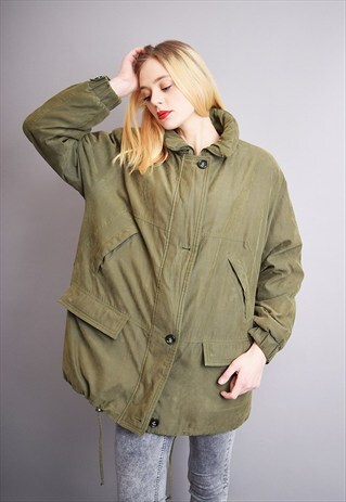 90'S RETRO MOSS GREEN MINIMALIST ATHLEISURE PARKA JACKET