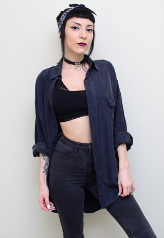 VINTAGE 90'S GENUINE SILK MIDNIGHT OVERSIZED SHIRT