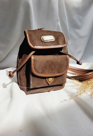 Vintage 90s brown suede minimalist mini backpack bag