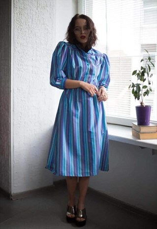VINTAGE 80'S MULTICOLOR STRIPED DRESS