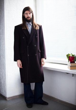 VINTAGE 80'S MAROON WOOL DOUBLE BREASTED COAT