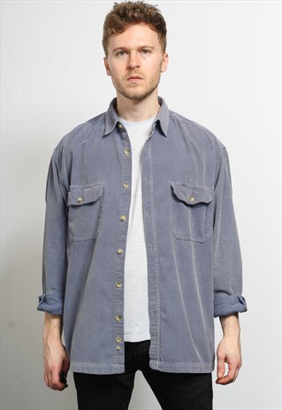 VINTAGE CORDUROY CORD SHIRT BLUE