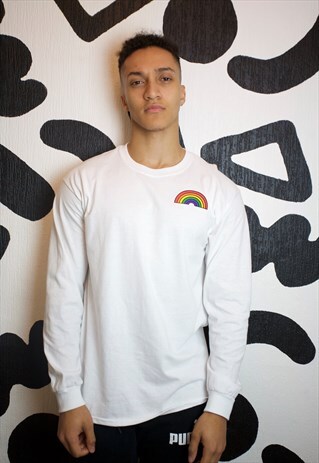 LONG SLEEVE RAINBOW T-SHIRT IN WHITE