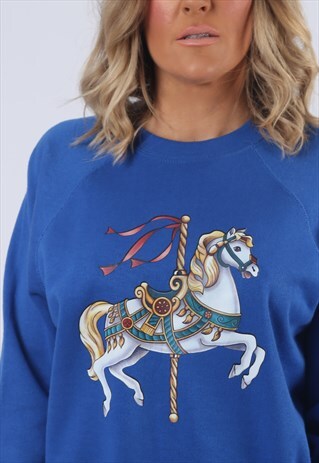 SWEATSHIRT JUMPER CUTE PRINT OVERSIZED VINTAGE UK 14 (EABI)