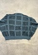 VINTAGE KNITTED JUMPER ABSTRACT PATTERNED GRANDAD SWEATER