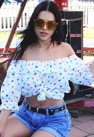 SHAPE PRINT BARDOT JAZZY COTTON TOP