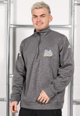 Vintage Adidas Jumper in Grey 1/4 Zip Sports Jacket Large