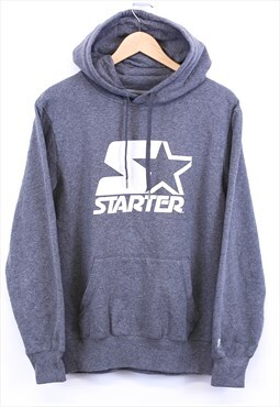 Vintage Starter Hoodie Grey With Classic Chest Logo Retro 