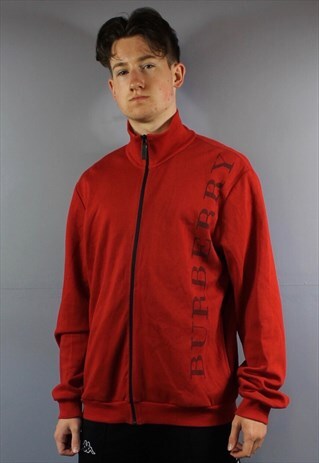 VINTAGE BURBERRY SPORT JACKET IN RED WITH RUBBER PRINT LOGO,