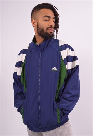 ADIDAS MENS VINTAGE TRACKSUIT TOP JACKET LARGE BLUE 90S