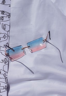Blue and Pink Rimless Rectangle Colour Tint Sunglasses