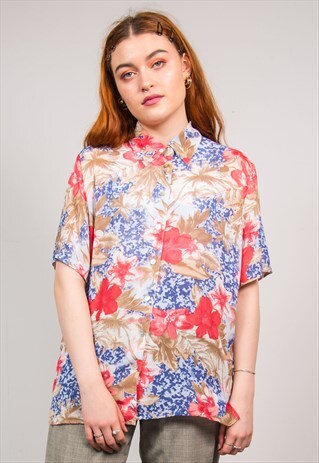 VINTAGE 90'S MULTICOLOUR FLORAL PATTERN SHIRT BLOUSE
