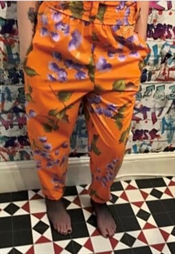 Baggy pocket high waist orange floral punk trousers