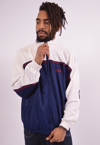 FILA MENS VINTAGE TRACKSUIT TOP JACKET LARGE BLUE 90S