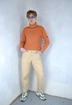 Vintage y2k denim light jeans cool trousers in pastel yellow