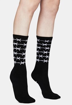 Misery Worldwide Barbed Wire Punk Socks In Black & White