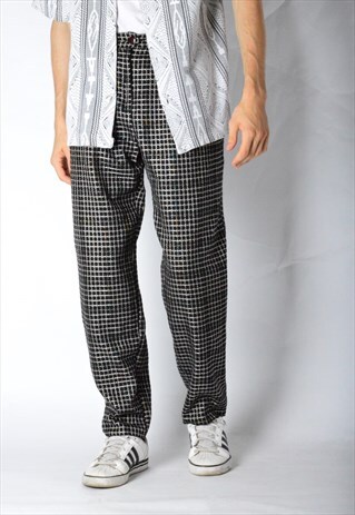 VINTAGE 90S UNISEX BLACK CHECK WOOL BLEND PANTS