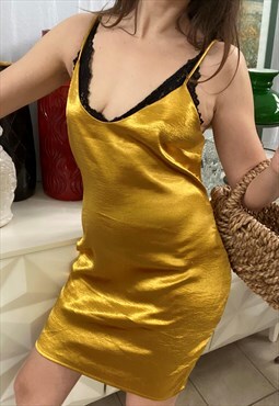 Vintage 90s Gold Sexy shimmer mini slip dress