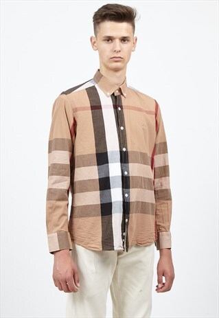VINTAGE BROWN BURBERRY NOVA CHECK LONG SLEEVE SHIRT