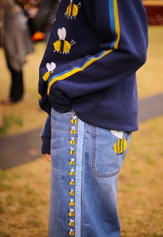 HAND PAINTED CUT-OFF BEE FLARES, ORGANIC
