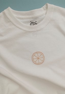 embroidered orange slice fruity t-shirt