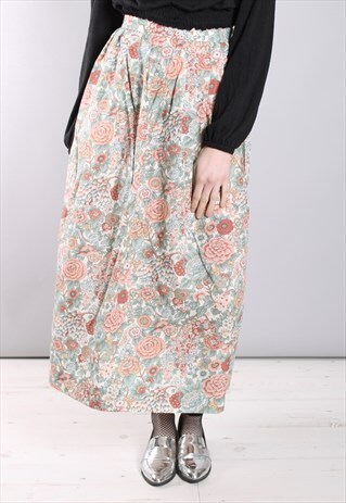 VINTAGE 80S FLORAL PATTERNED PLEAT MAXI SKIRT