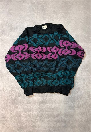VINTAGE ABSTRACT KNITTED JUMPER FUNKY PATTERNED SWEATER