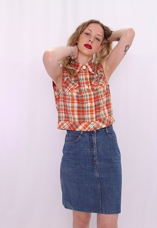 60S CROPPED WESTERN SHIRT CHECK PRINT SLEEVELESS