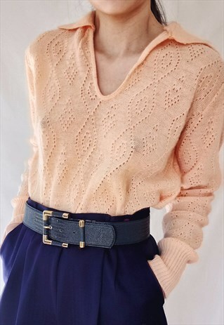 VINTAGE 80S PEACH KNITTED JUMPER