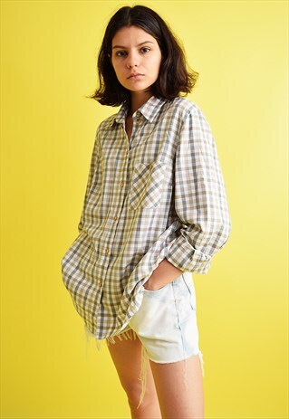 90'S RETRO CHECKED PATTERN MINIMALIST BOYFRIEND'S SHIRT
