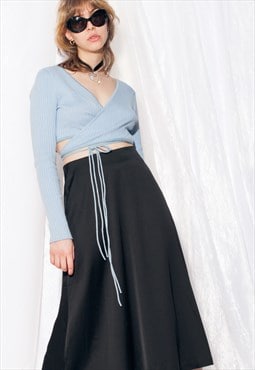 Vintage Skirt Y2K High Waisted Satin Midi in Matte Black