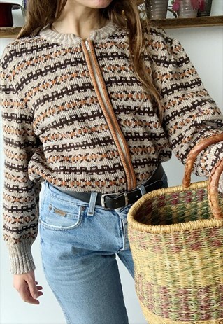 VINTAGE 60S MILKMAID FAIR ISLE KNIT CHRISTMAS CARDI JUMPER