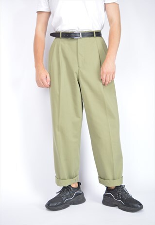 VINTAGE GREEN CLASSIC 80'S STRAIGHT COTTON SUIT TROUSERS