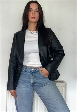 Black Leather Vintage 90s Blazer Jacket
