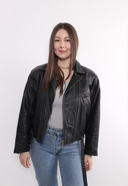 90s leather rocker jacket, vintage woman motorcycle jacket