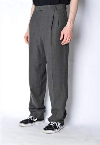 VINTAGE 90S DARK GREY WOOL BLEND PANTS