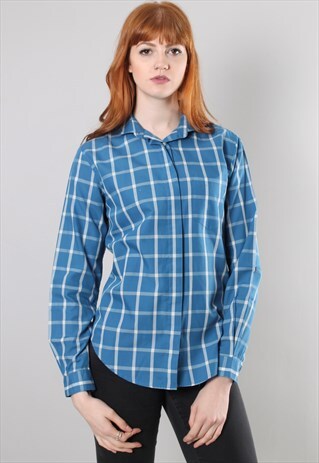 VINTAGE 80S BLUE CHECK BLOUSE SHIRT