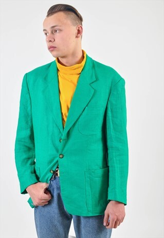 VINTAGE 90S GREEN LINEN BLAZER JACKET