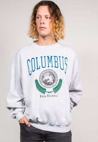 VINTAGE 90'S GREY COLUMBUS INDIANA USA SWEATSHIRT