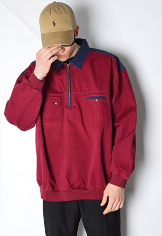 VINTAGE 90S BURGUNDY COLOUR BLOCK 1/3 ZIPPER JACKET
