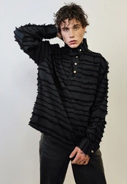 Shredded polo shirt distressed top Gothic turtleneck jumper 