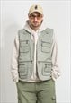 Vintage cargo vest in green utility sleeveless top men L/XL