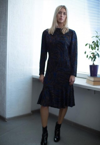 VINTAGE 60'S KNITTED PATTERNED GLOSSY MIDI DRESS