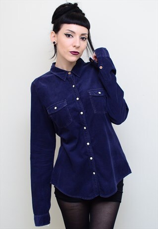 00'S RETRO DEEP BLUE CORDUROY TOMMY HILFIGER SHIRT