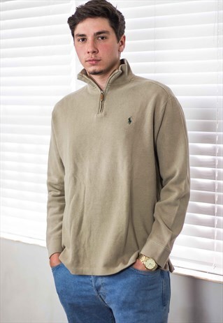 VINTAGE POLO RALPH LAUREN 1/4 ZIP JUMPER LOGO 90S L 19.6