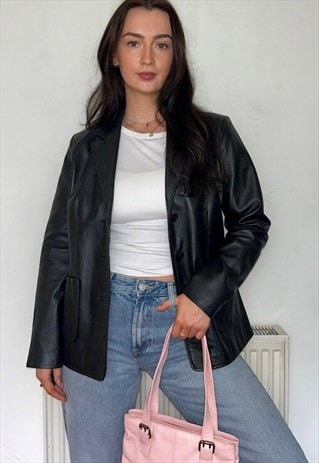 Black Leather Blazer Vintage 90s Jacket