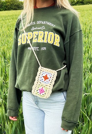 CREAM HANDMADE CROCHET PHONE BAG WITH CROSS BODY STRAP