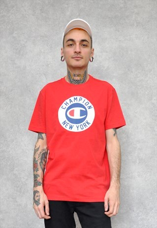 RED UNISEX COTTON CHAMPION T-SHIRT